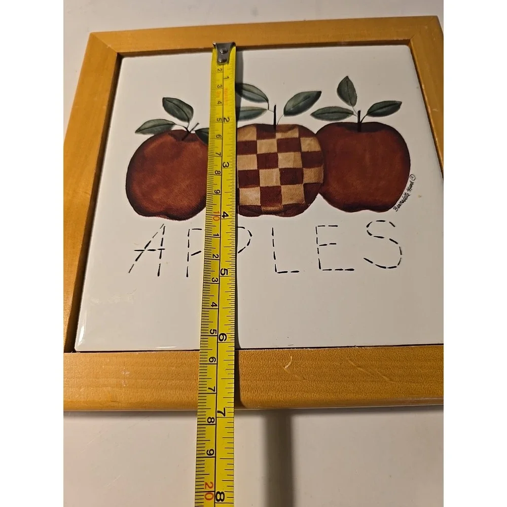 Vintage Apples Wood Trimmed Ceramic Trivet Kitchen Decor Country Hotpad‎ Checker